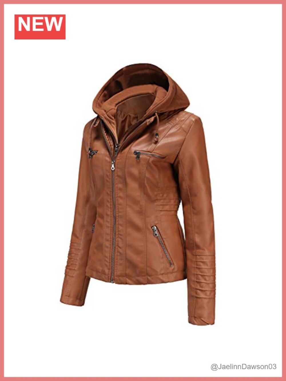 Women's Faux Leather Moto Jacket with Removable Hood